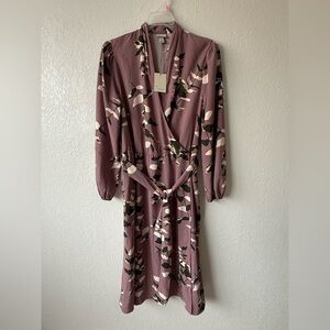 a new day Long Sleeve Floral Dress in Mauve, cream, green